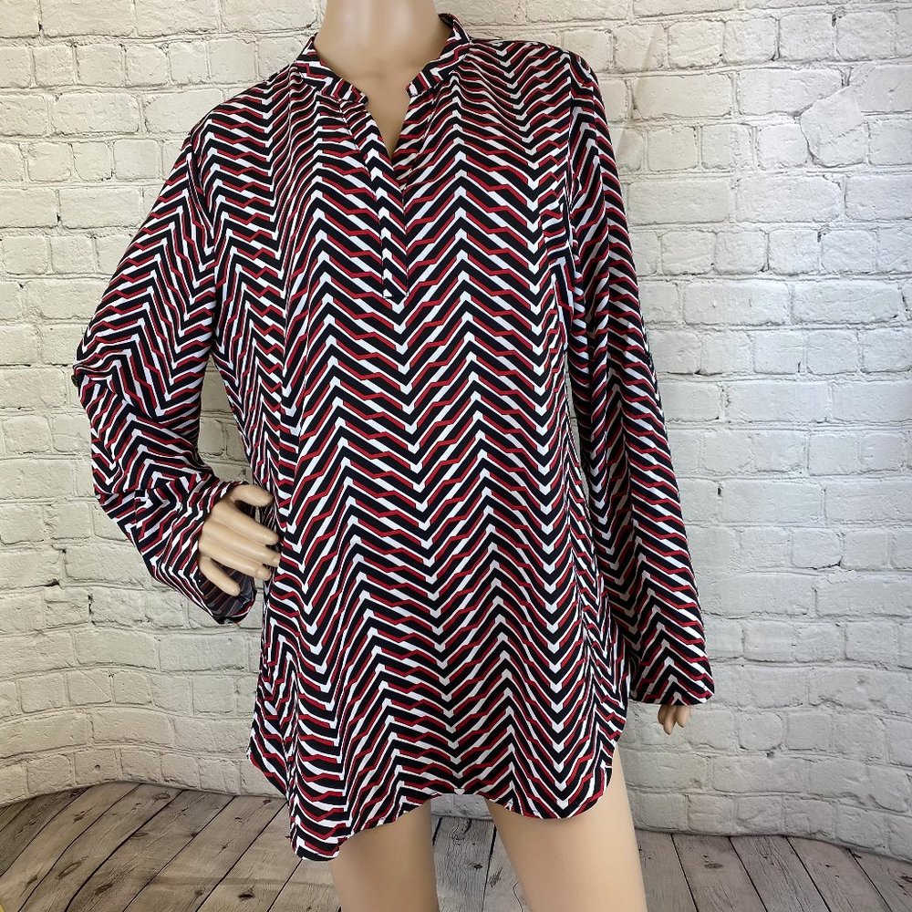 Tunic Blouse with Convertible Roll-up Tab Sleeves – Size XL